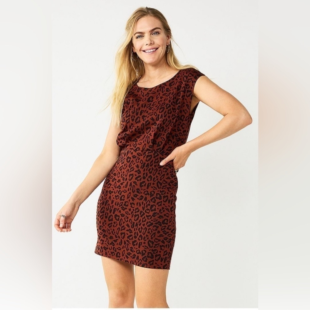 Leopard Print Cap Sleeve Dress-NWT-Size:Medium